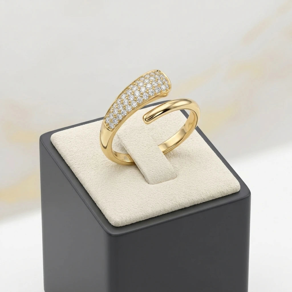 Studded Zirconia Parallel Open Ring - 18K Gold Plated