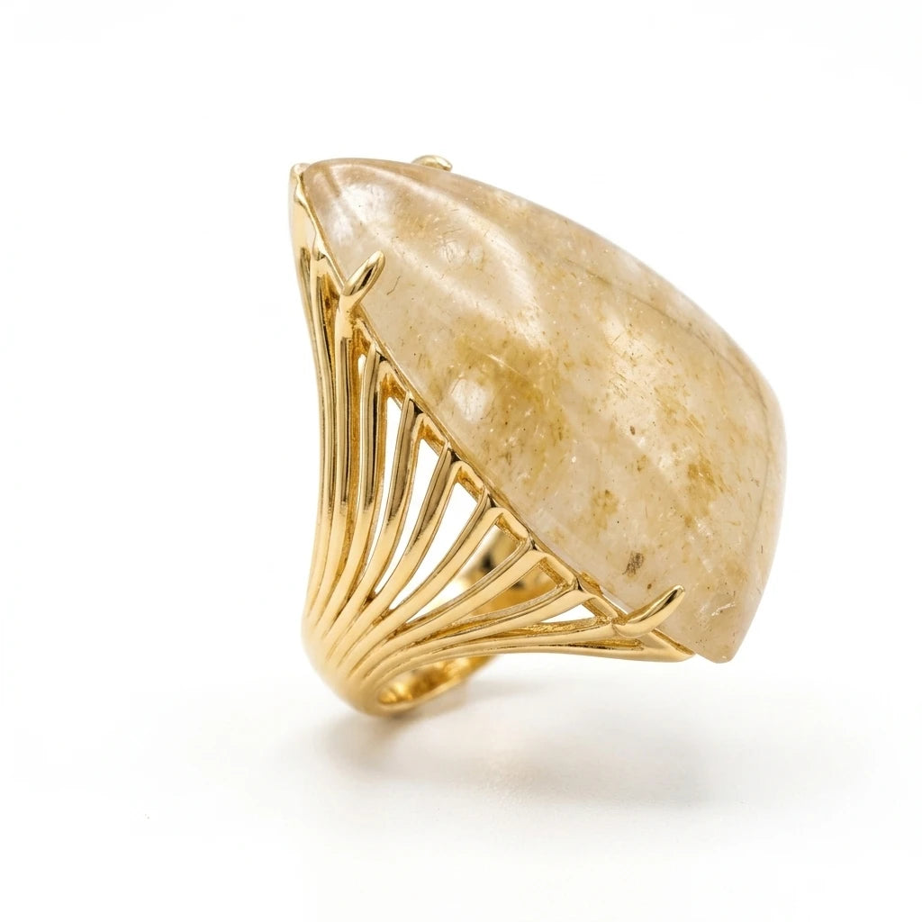 Quartz Rutilated Ring - 18K Gold Plated
