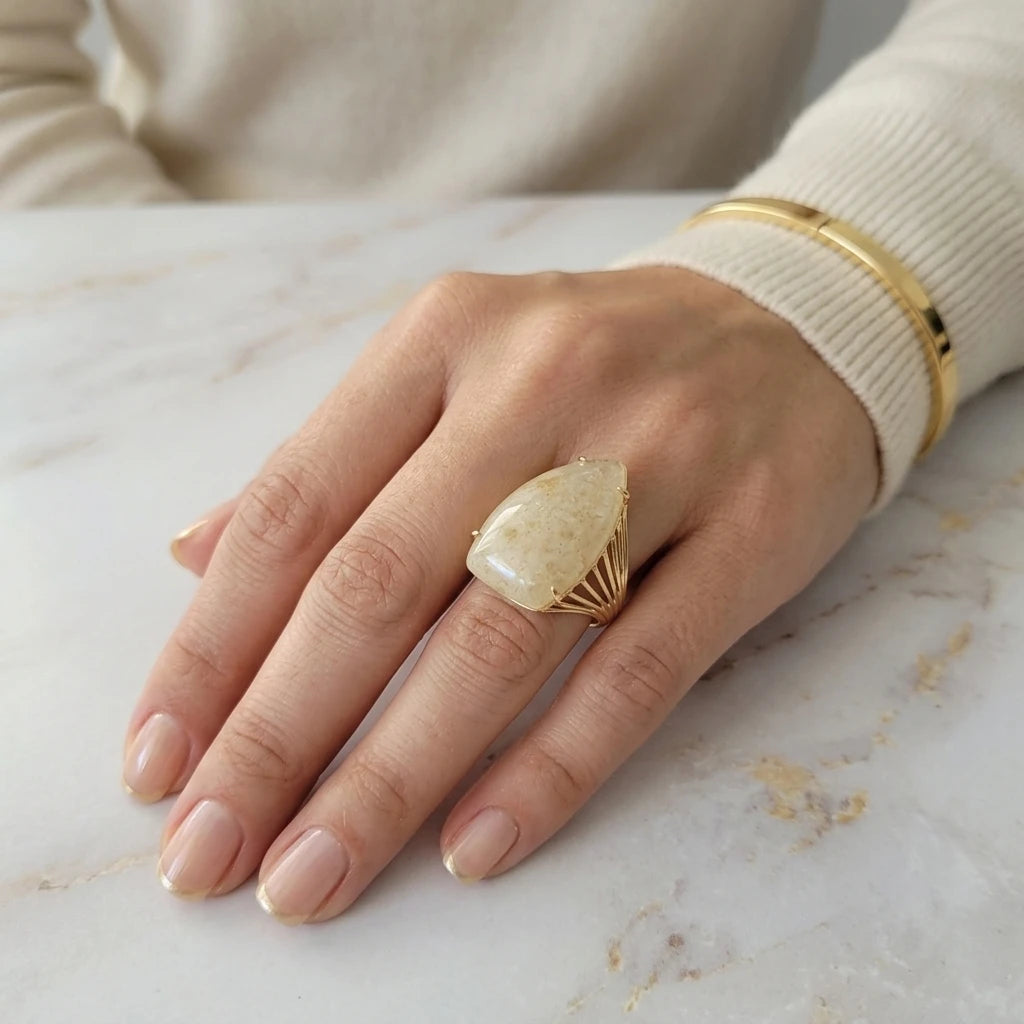 Quartz Rutilated Ring - 18K Gold Plated