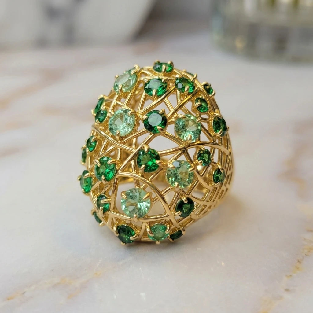 Beryl and Tourmaline Ring - 18K Gold Plated