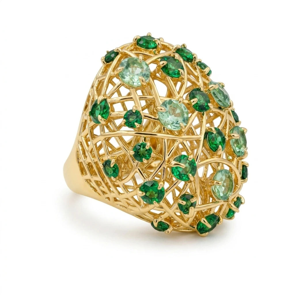 Beryl and Tourmaline Ring - 18K Gold Plated