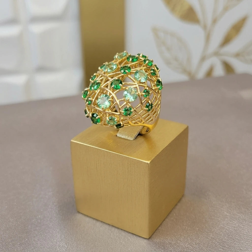 Beryl and Tourmaline Ring - 18K Gold Plated