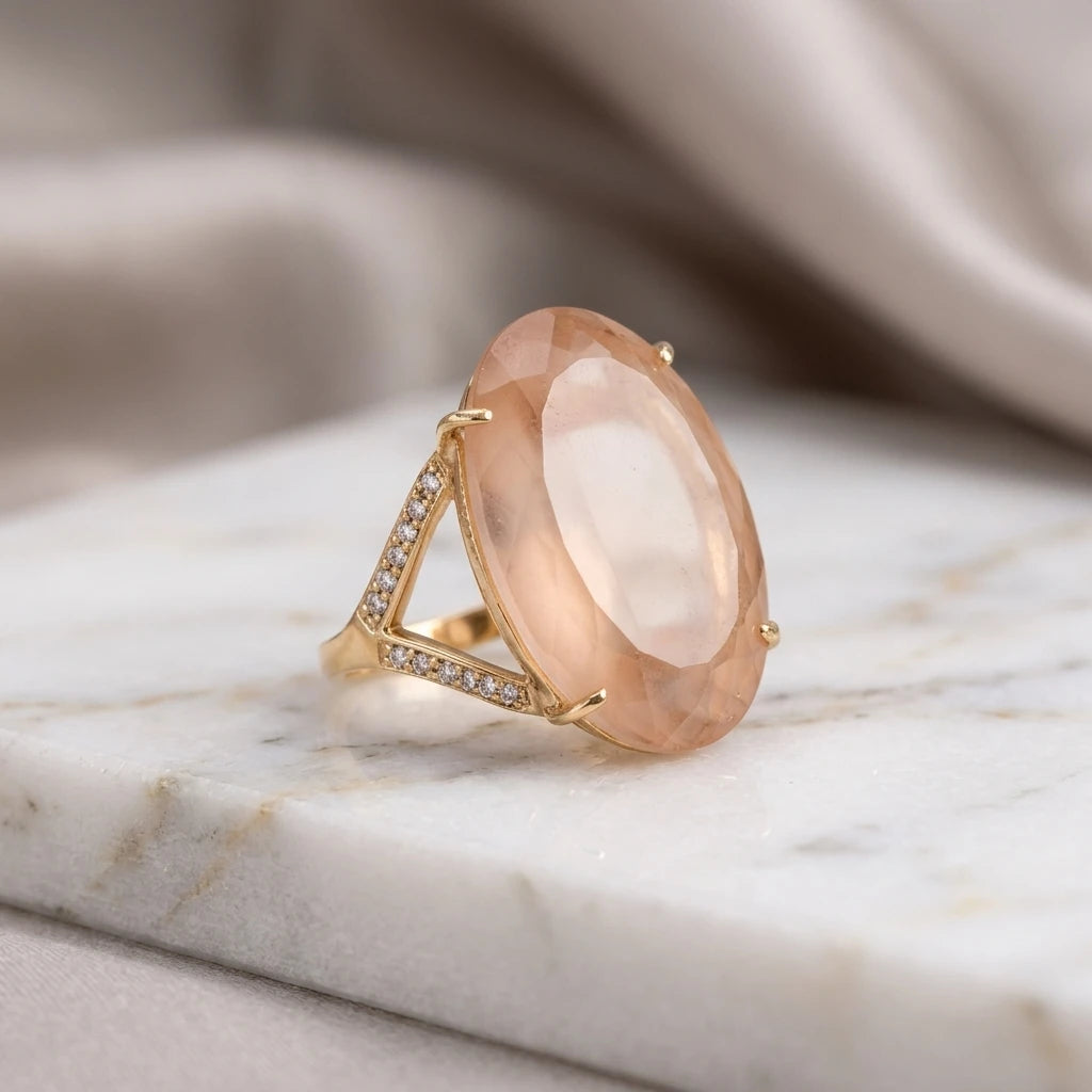 Morganite Studded Zirconia Ring - 18K Gold Plated