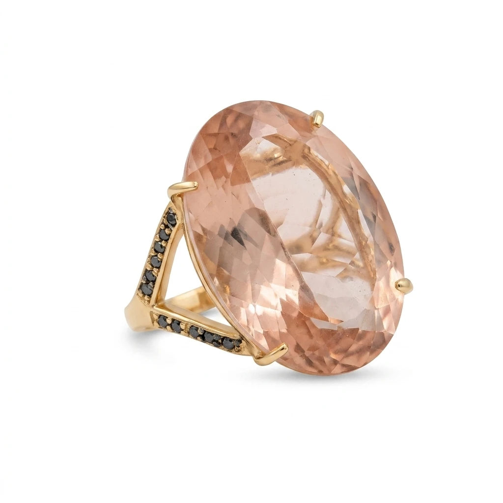 Morganite Studded Zirconia Ring - 18K Gold Plated