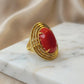 Red Jade Ring - 18K Gold Plated