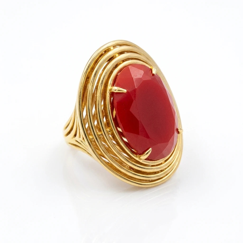 Red Jade Ring - 18K Gold Plated