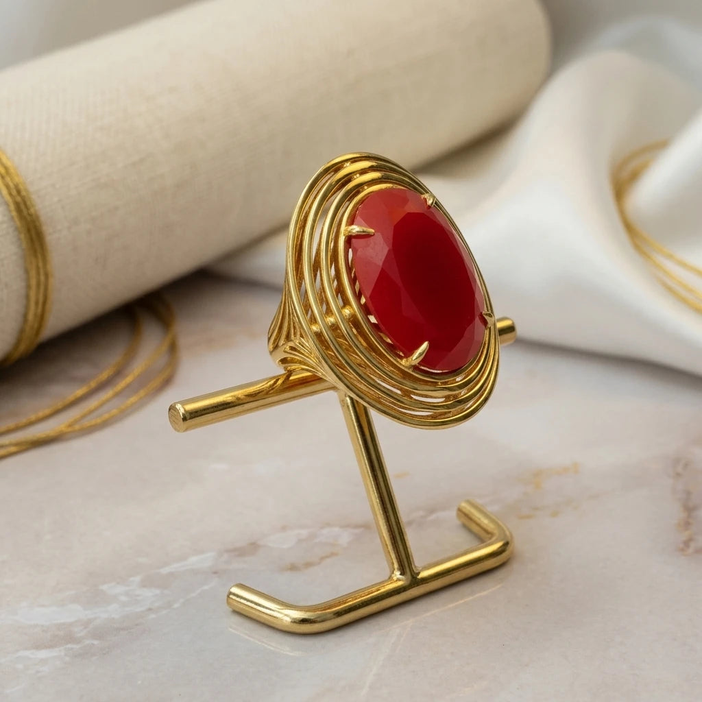 Red Jade Ring - 18K Gold Plated