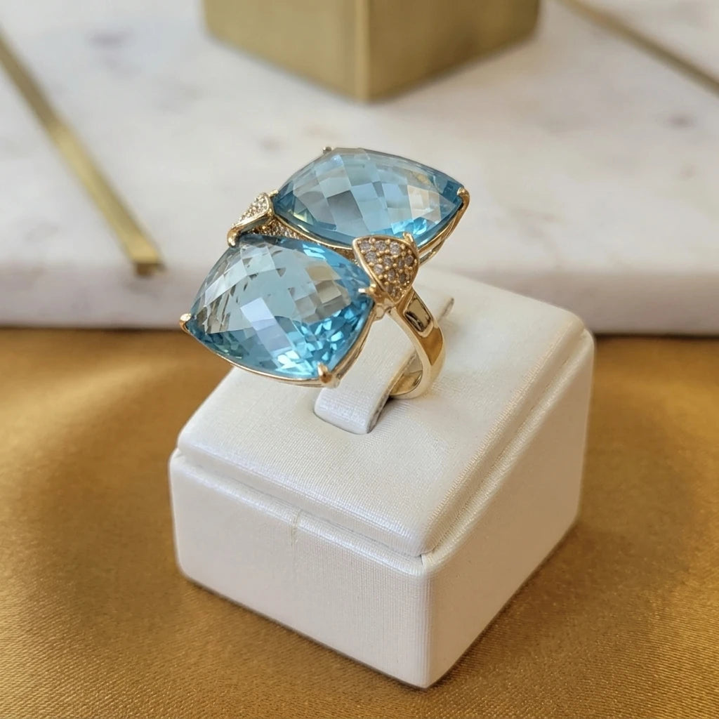 Double Aquamarine Ring - 18K Gold Plated