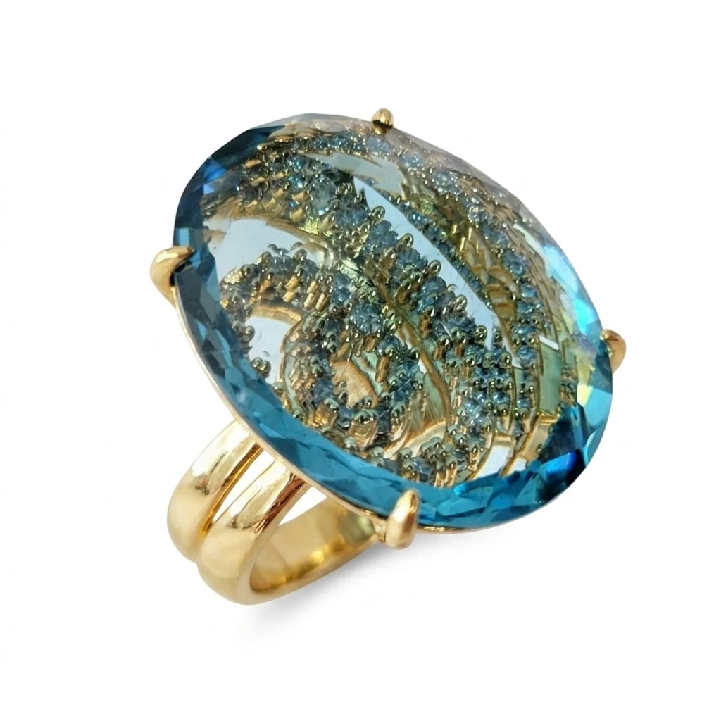Aquamarine Stone Ring - 18K Gold Plated