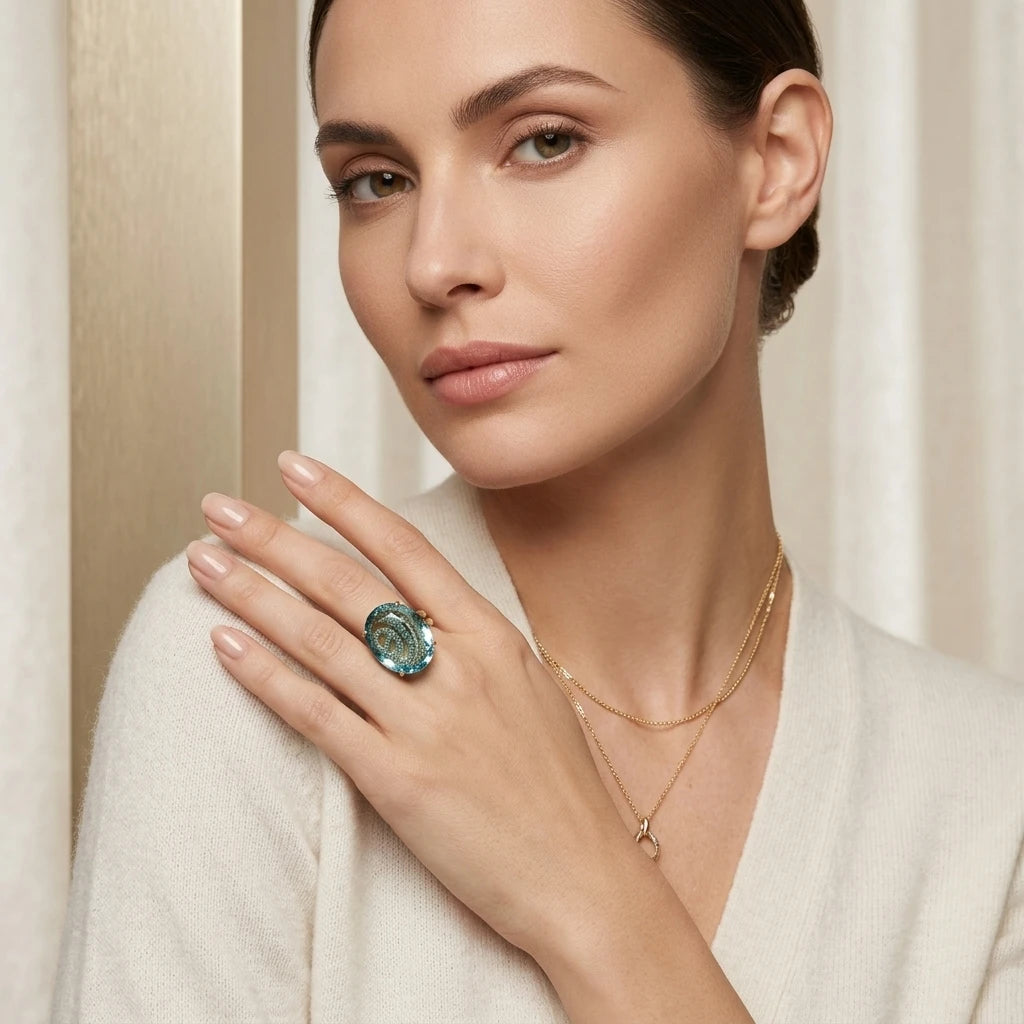 Aquamarine Stone Ring - 18K Gold Plated