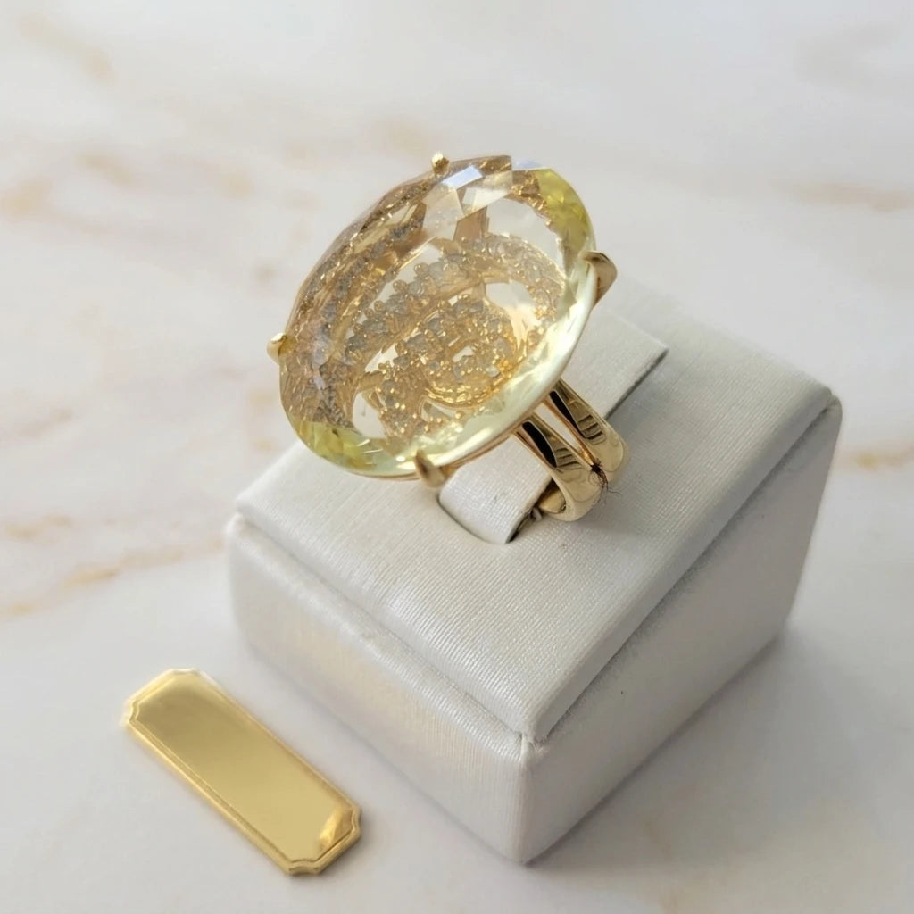 Citrine Stone Ring - 18K Gold Plated Studded Zirconia