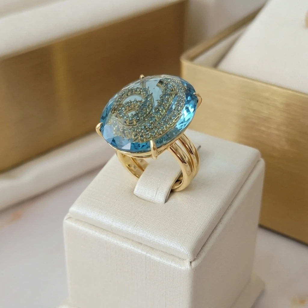 Aquamarine Stone Ring - 18K Gold Plated