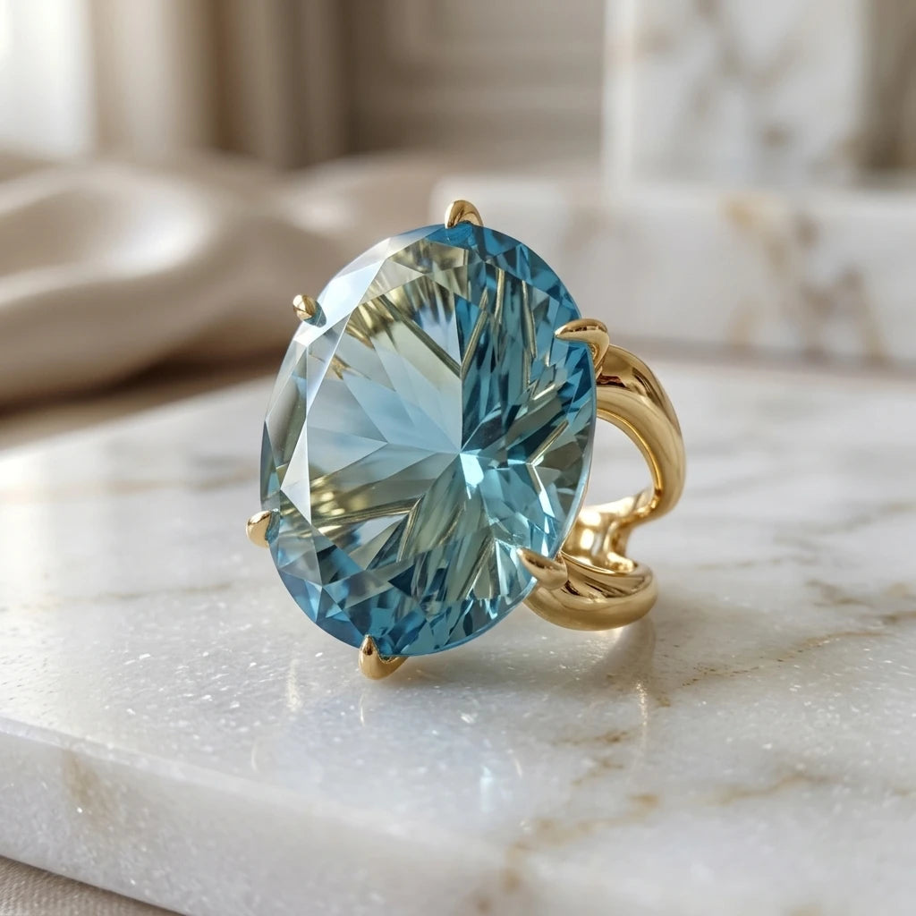 Aquamarine Star Ring - 18K Gold Plated