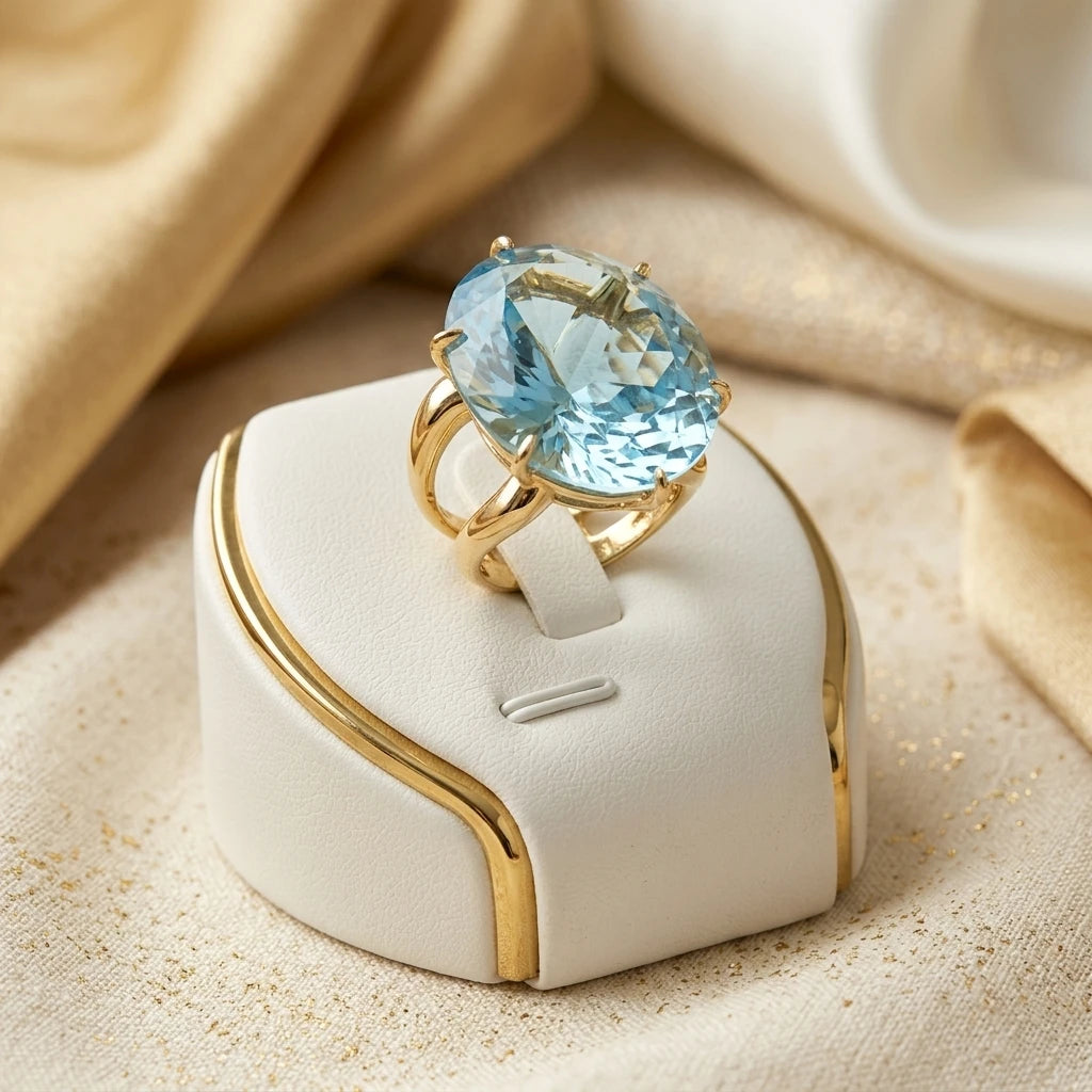 Aquamarine Star Ring - 18K Gold Plated