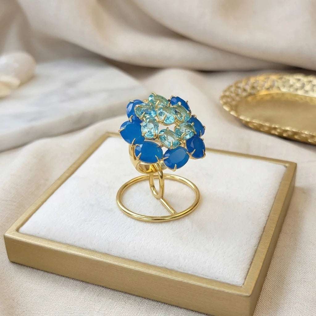 Apatite and Blue Sky Topaz Studded Zirconia Ring - 18K Gold Plated