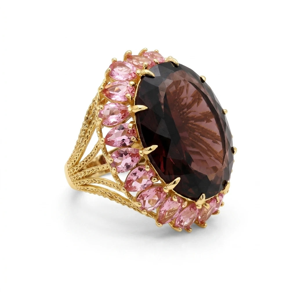 Amethyst and Pink Sapphire Ring - 18K Gold Plated
