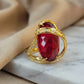 Ruby Studded Zirconia Ring - 18K Gold Plated