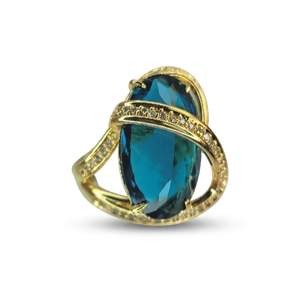 Paraiba Brazil Studded Zirconia Ring - 18K Gold Plated