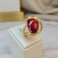 Ruby Studded Zirconia Ring - 18K Gold Plated