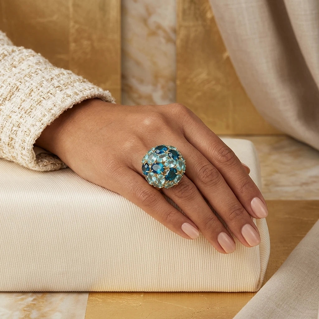 Aquamarine and London Topaz Ring - 18K Gold Plated