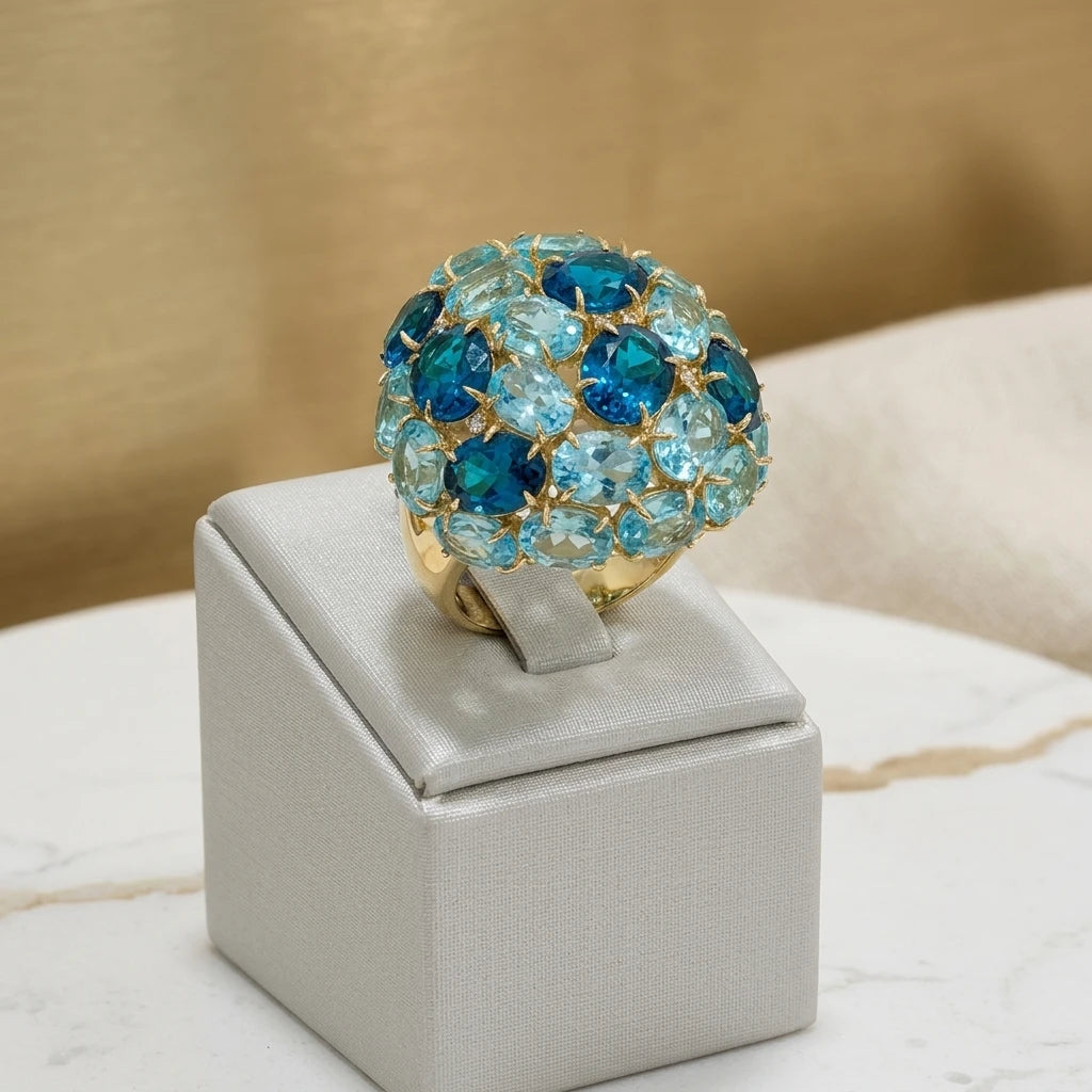 Aquamarine and London Topaz Ring - 18K Gold Plated