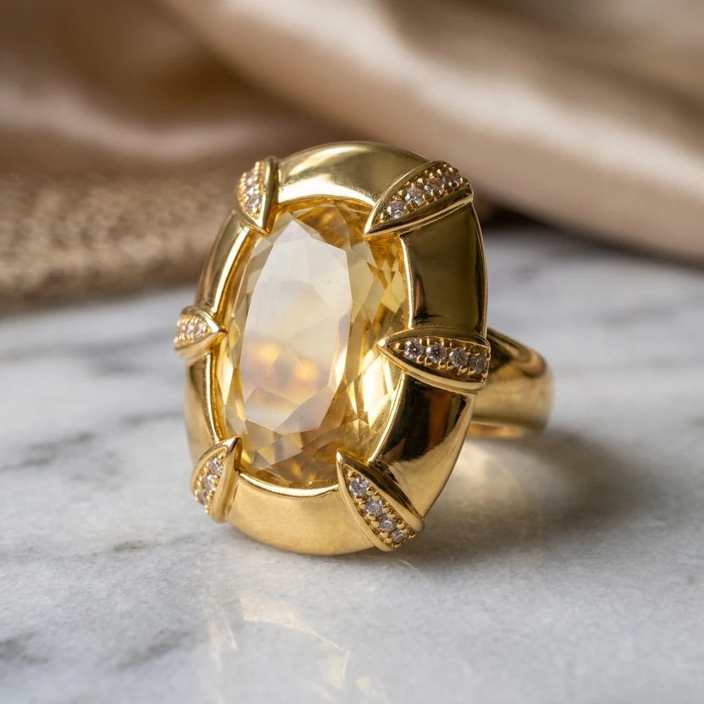 Citrine Studded Zirconia - 18K Gold Plated Ring