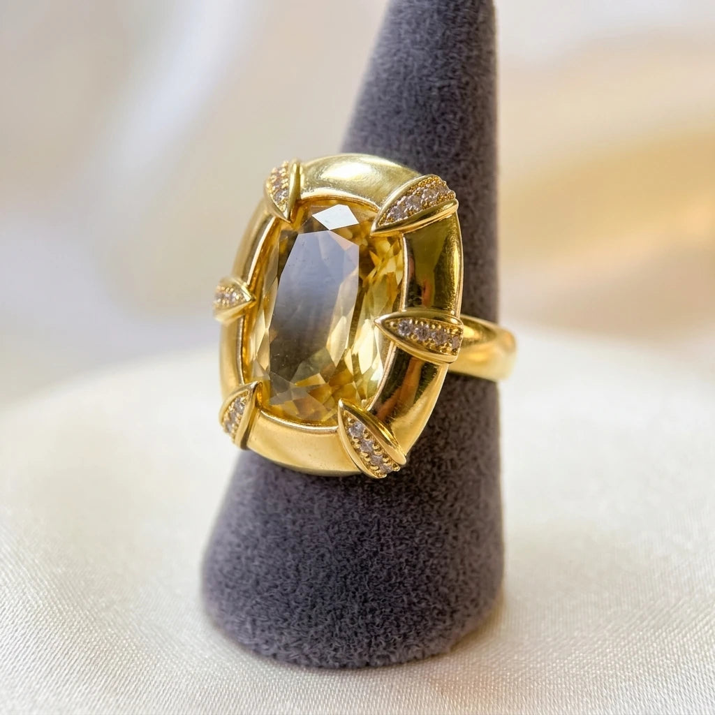 Citrine Studded Zirconia - 18K Gold Plated Ring