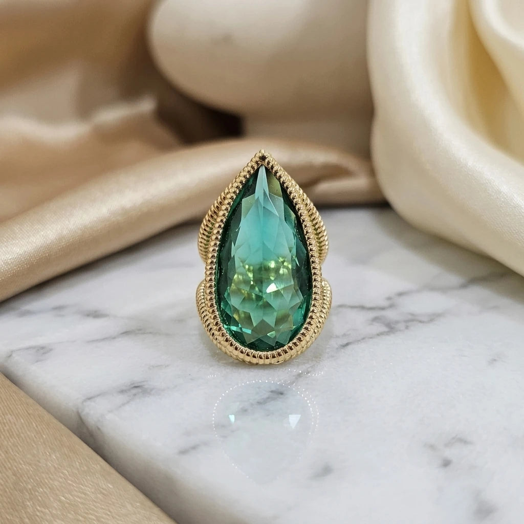 Green Paraiba Ring - 18K Gold Plated