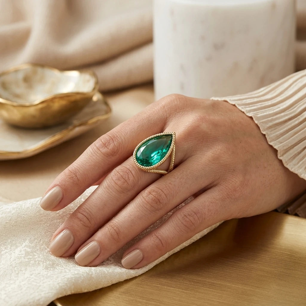 Green Paraiba Ring - 18K Gold Plated