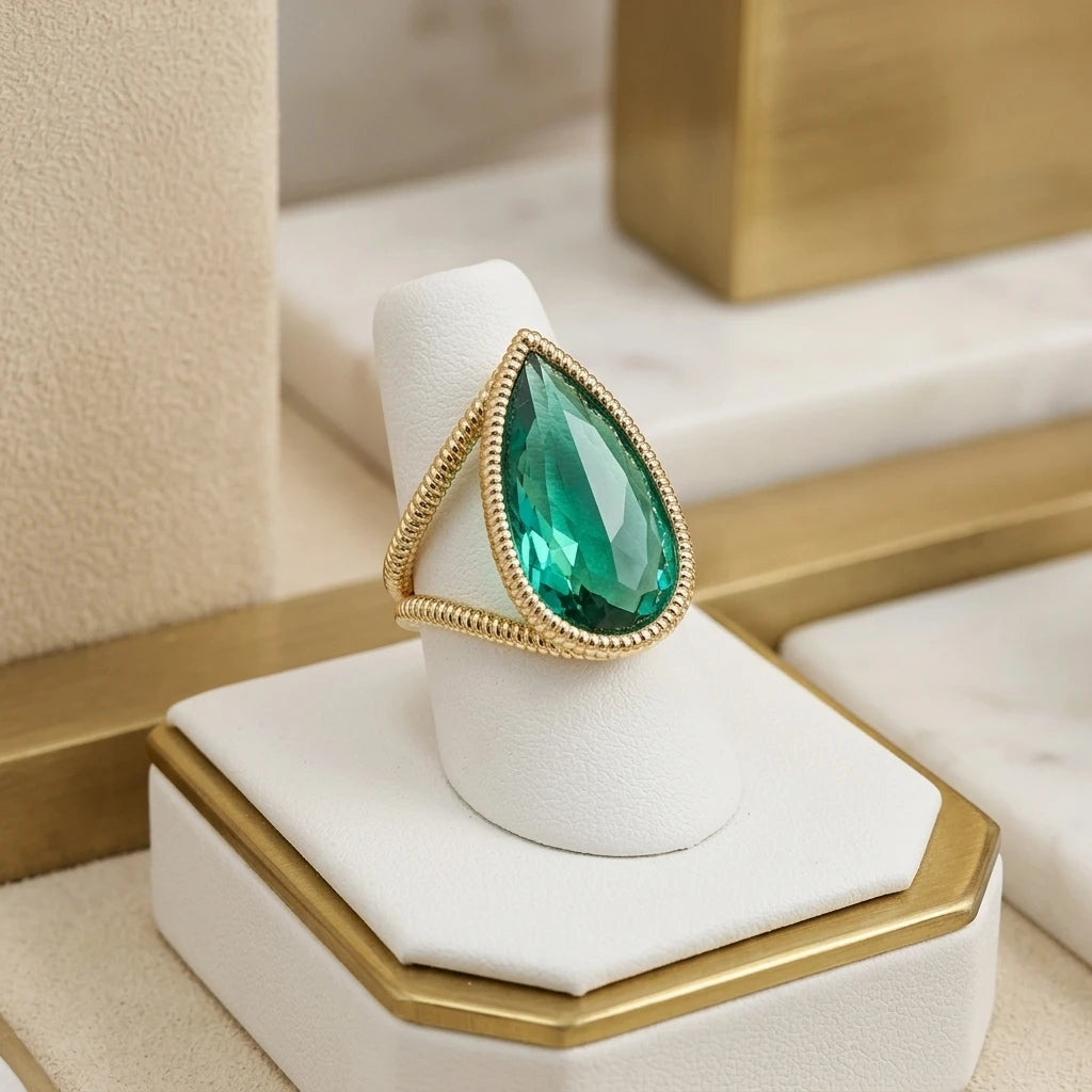 Green Paraiba Ring - 18K Gold Plated