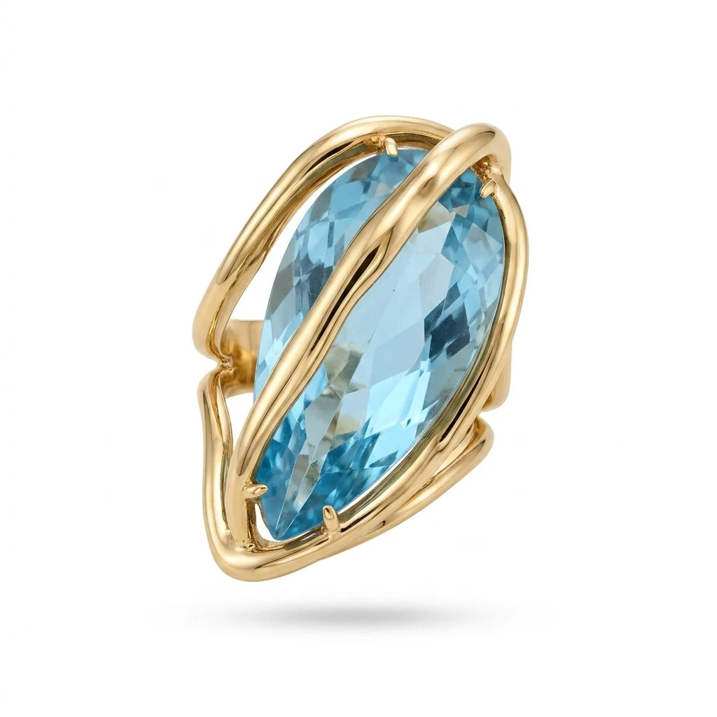 Aquamarine Teardrop Organic - 18K Gold Plated Ring