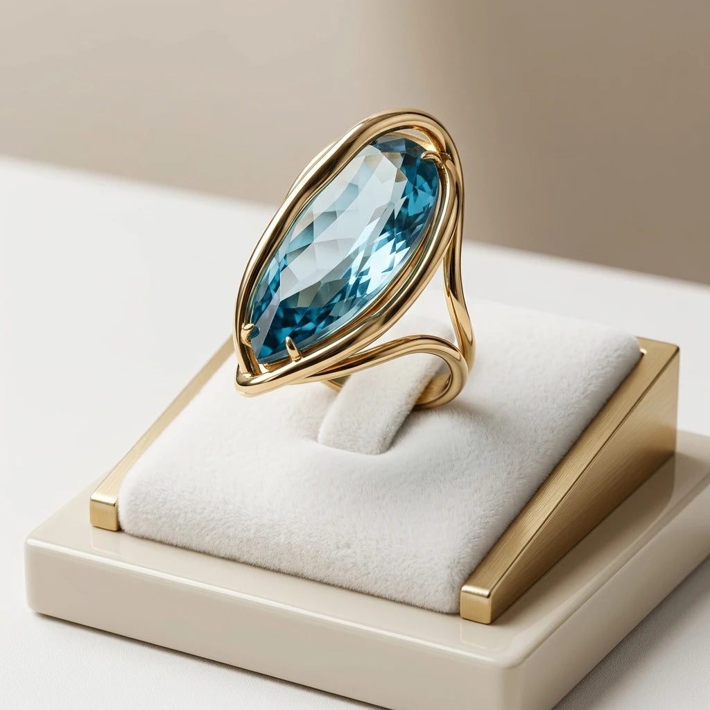 Aquamarine Teardrop Organic - 18K Gold Plated Ring