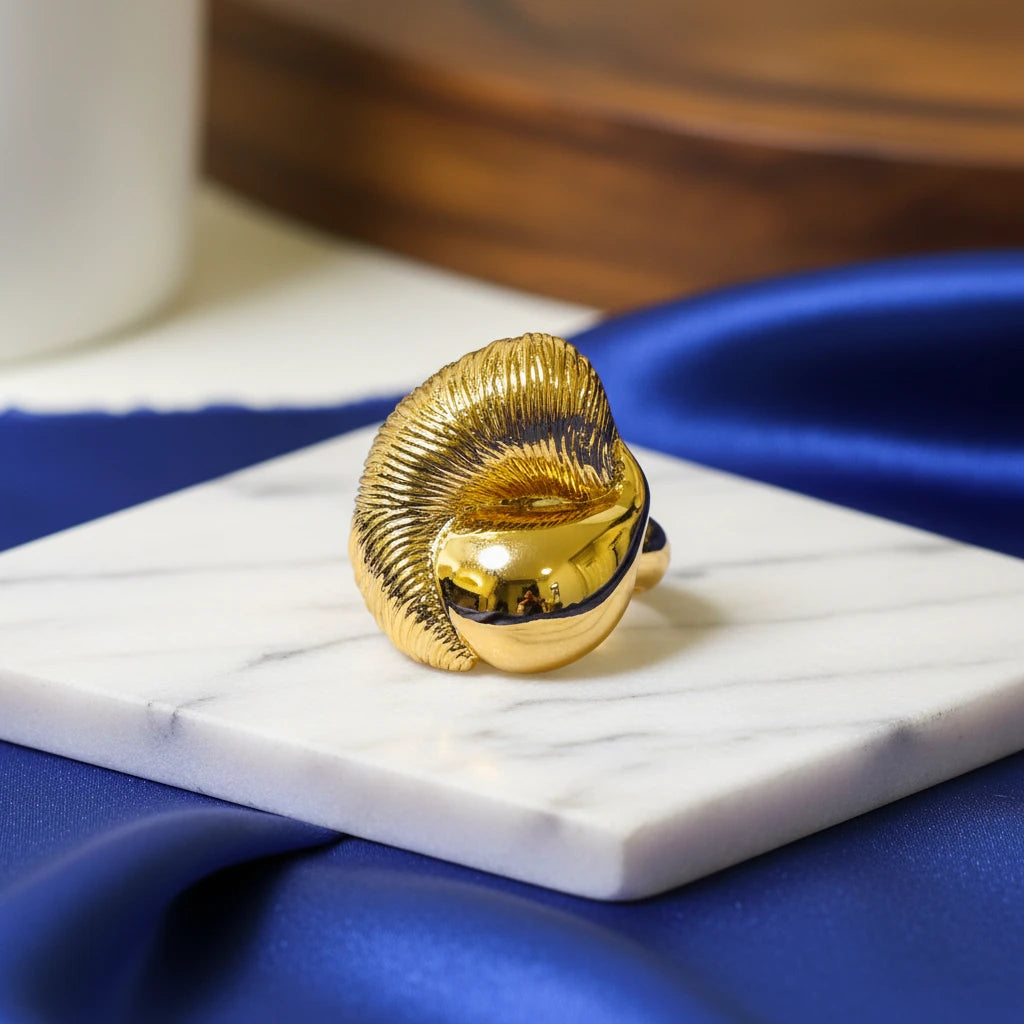 Dual Texture Interlocking Drops Ring - 18K Gold Plated