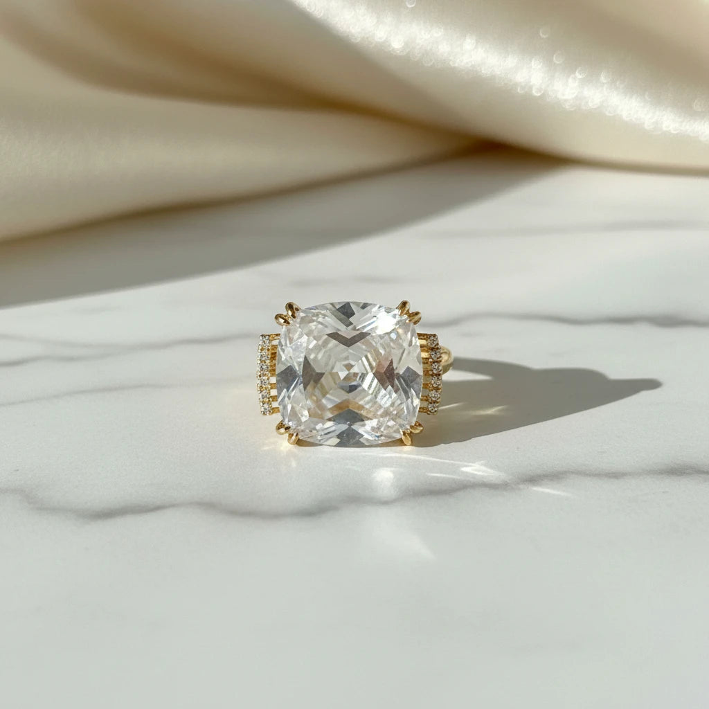 Square Crystal Ring - 18K Gold Plated