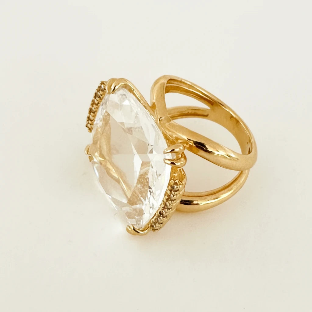 Square Crystal Ring - 18K Gold Plated