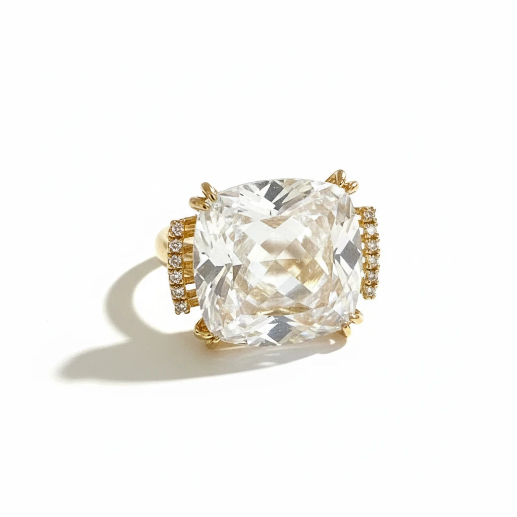Square Crystal Ring - 18K Gold Plated
