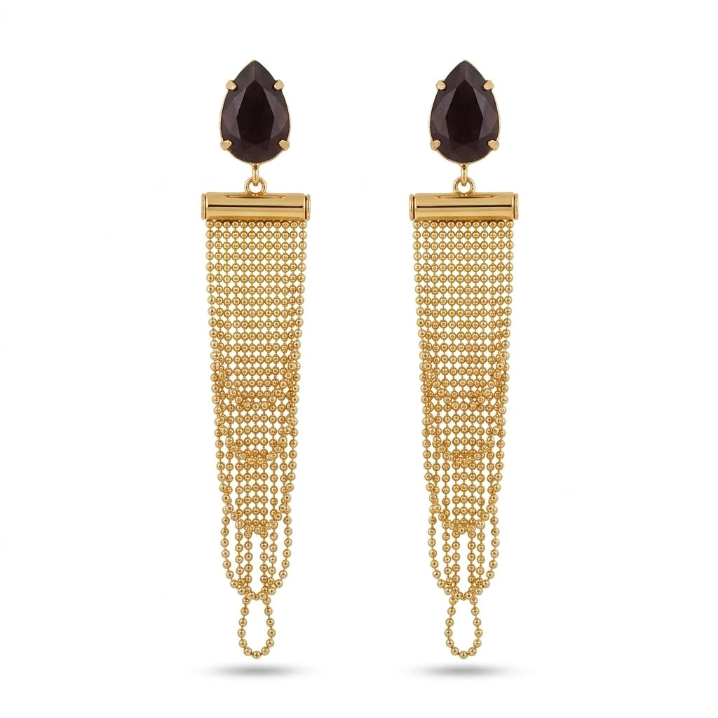 Matte Amethyst with Cascade Faceted Earrings - 18K Gold Plated