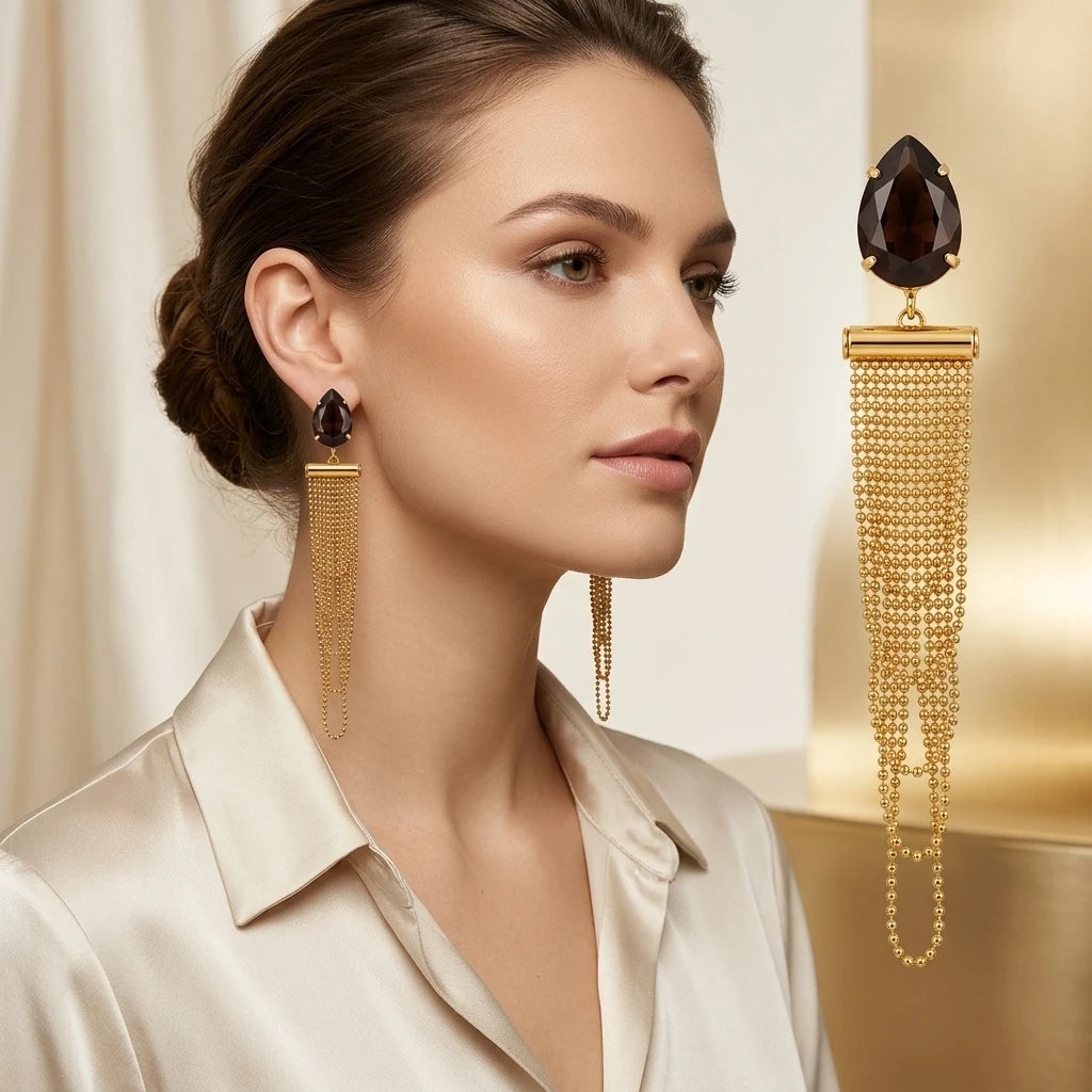 Matte Amethyst with Cascade Faceted Earrings - 18K Gold Plated