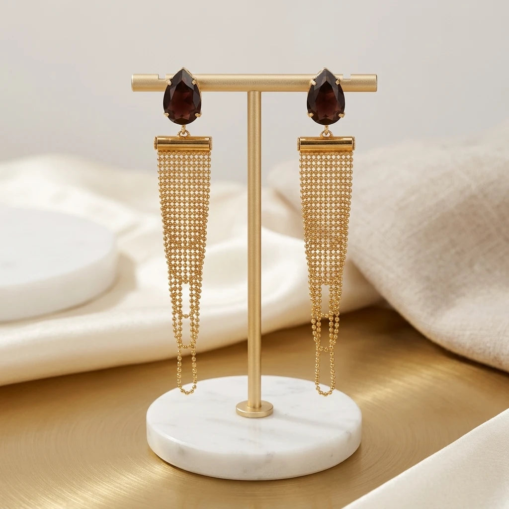 Matte Amethyst with Cascade Faceted Earrings - 18K Gold Plated