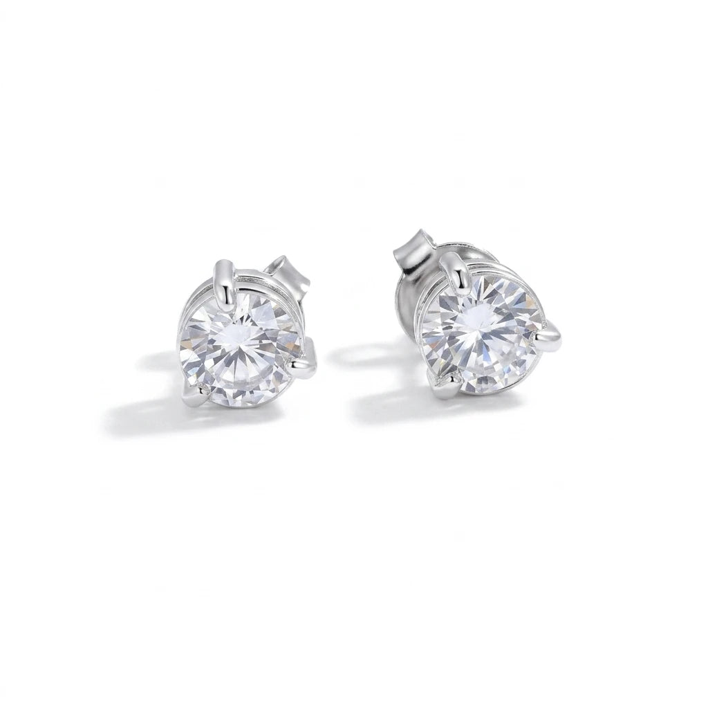Silver Plated Round Cubic Zirconia Studs Earrings