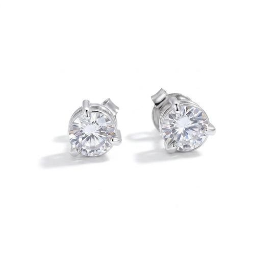 Silver Plated Round Cubic Zirconia Studs Earrings