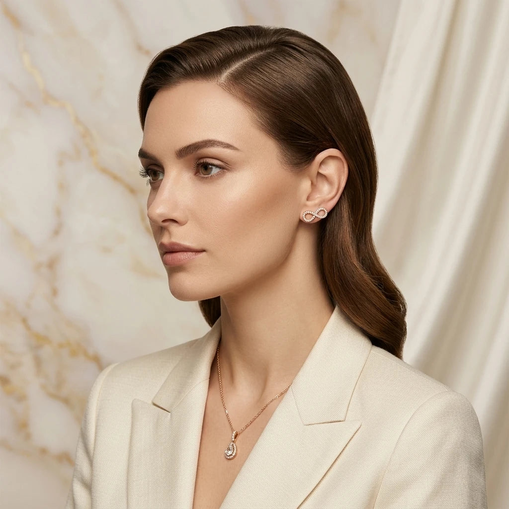 Infinite Studded Zirconia Earrings - 18K Gold Plated