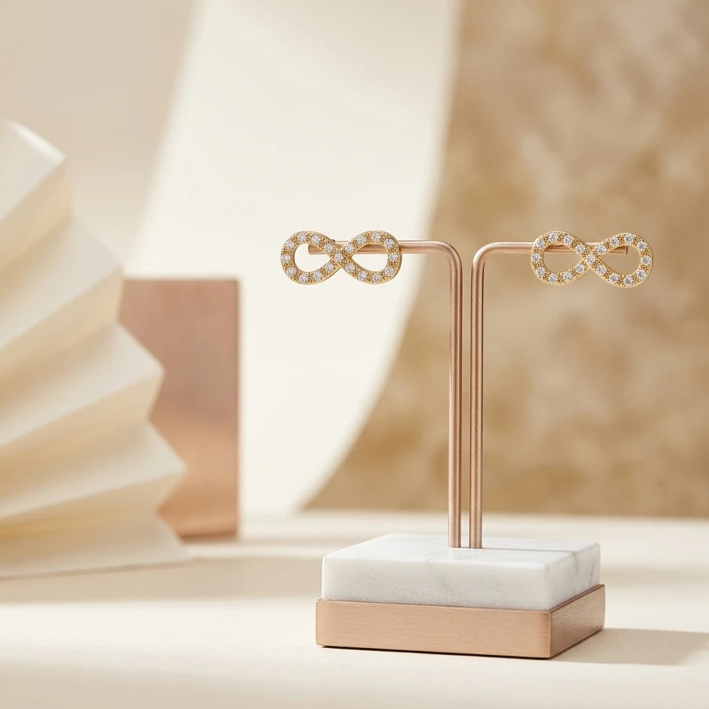 Infinite Studded Zirconia Earrings - 18K Gold Plated