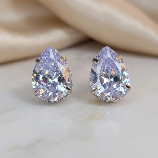 Drop Zirconia Earring - White Rhodium Plated