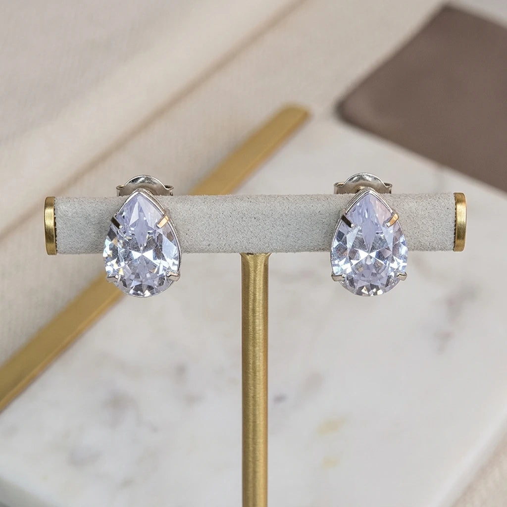 Drop Zirconia Earring - White Rhodium Plated