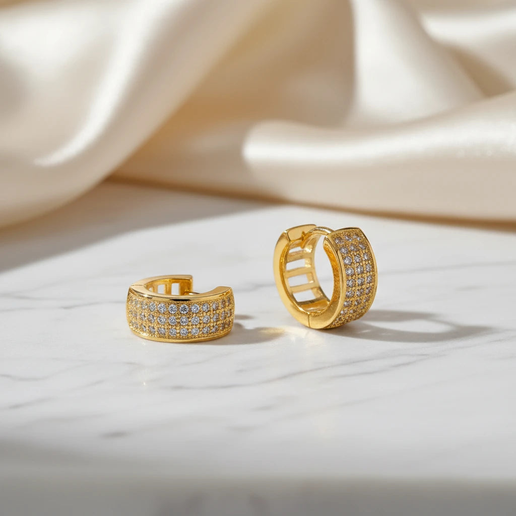 Click Thick Hoops Studded Zirconia Large Earrings - 18K Gold Plated