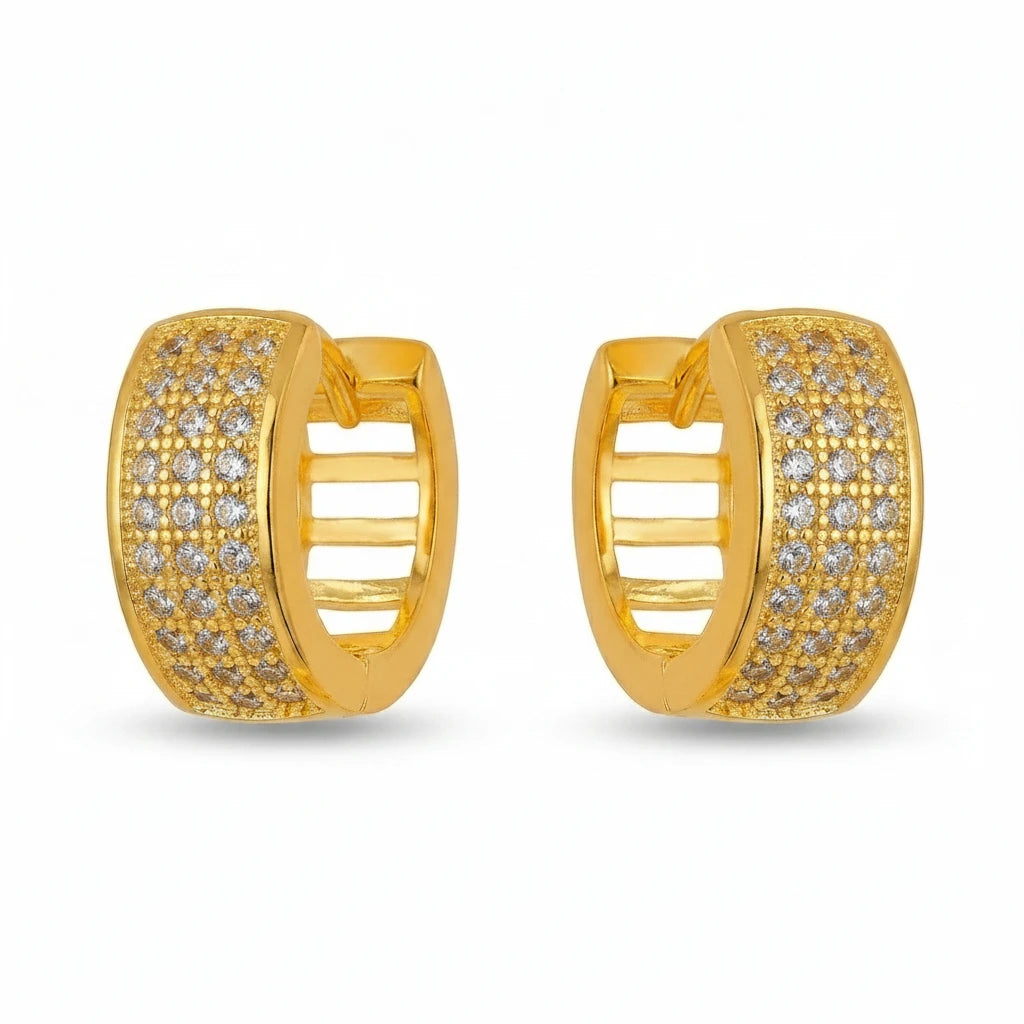 Click Thick Hoops Studded Zirconia Large Earrings - 18K Gold Plated