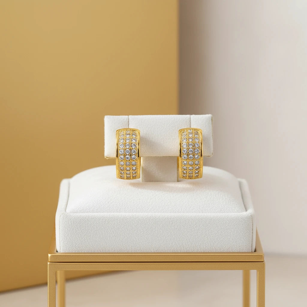 Click Thick Hoops Studded Zirconia Large Earrings - 18K Gold Plated