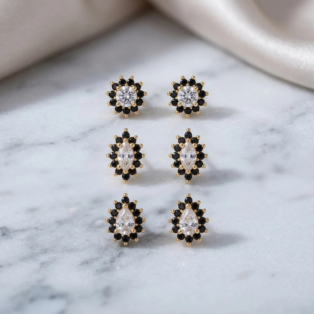 Blue Trio Zirconia Earrings - 18K Gold Plated