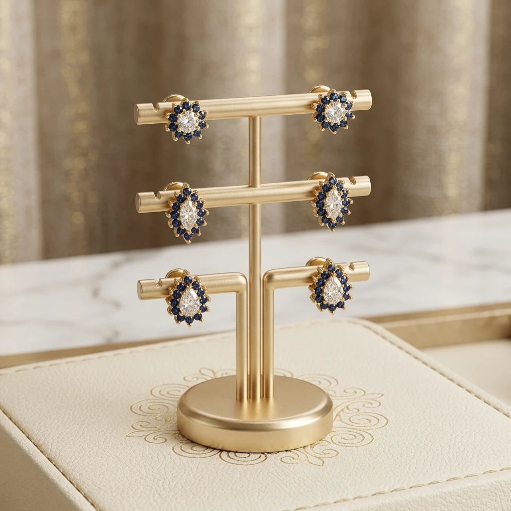 Blue Trio Zirconia Earrings - 18K Gold Plated